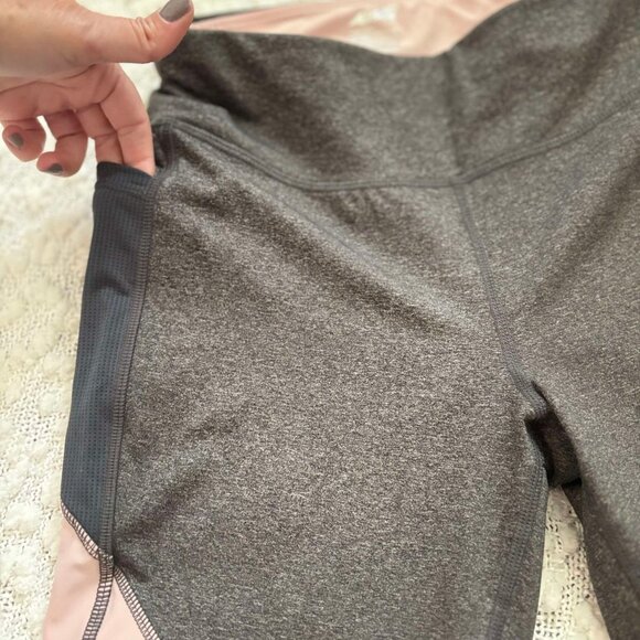 Women's Dark Grey & Pink & Mesh Pocketed Leggings with Drawstring Inside - Picture 5 of 7